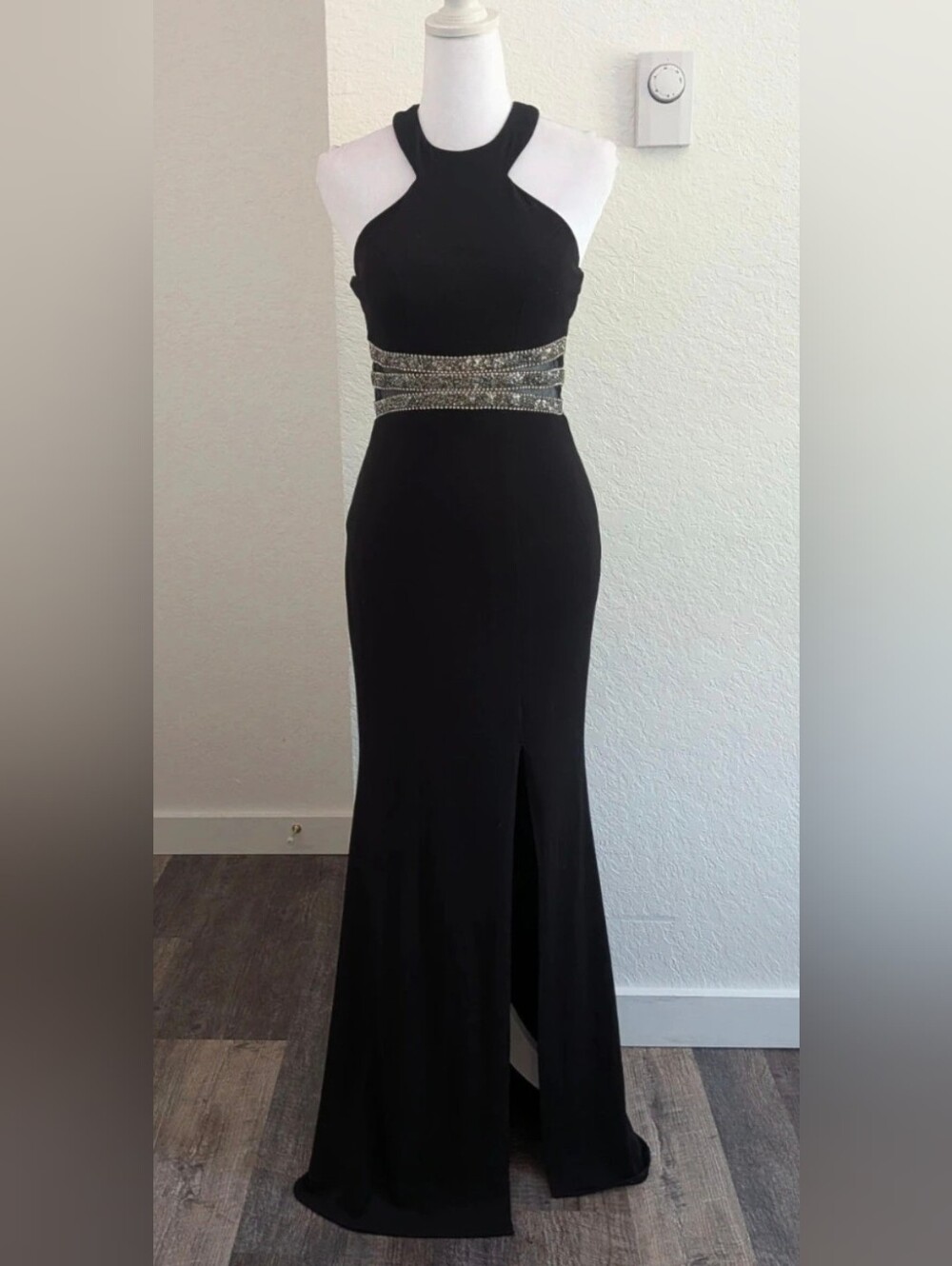 Speechless Halter Gown Beaded Illusion Waist Dress Size 1 EUC (Womens XXS) #0530